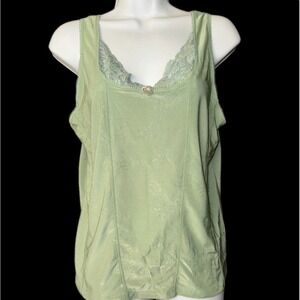 Nick & Sarah Camisole Women Large Sage Green Floral Jacquard Lace Trim Tank Top